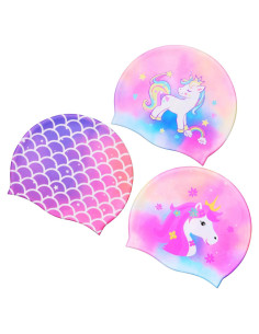 Gorras de Baño Syhood para Niños - 3 Pcs Silicona Unicornio
