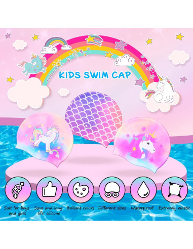 Gorras de Baño Syhood para Niños - 3 Pcs Silicona Unicornio