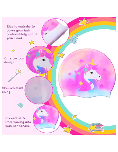 Gorras de Baño Syhood para Niños - 3 Pcs Silicona Unicornio