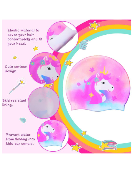 Gorras de Baño Syhood para Niños - 3 Pcs Silicona Unicornio