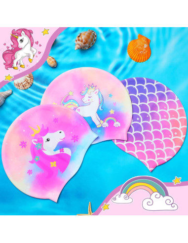 Gorras de Baño Syhood para Niños - 3 Pcs Silicona Unicornio