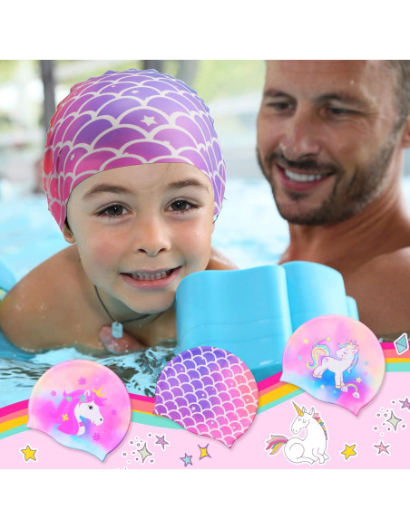 Gorras de Baño Syhood para Niños - 3 Pcs Silicona Unicornio