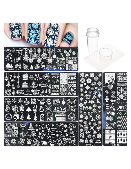 Kit de Plantillas de Estampado de Uñas de Navidad DUNJIE 6 Piezas