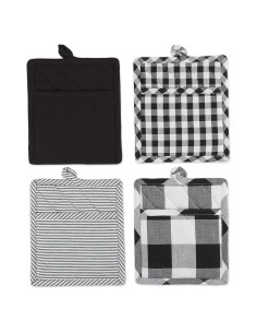 Juego de Agarraderas DII de Algodón Negro 4 Piezas 22.86x20.32 cm