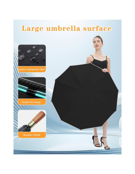 Paraguas Invertido Automático con Mango de Madera 116.8 cm