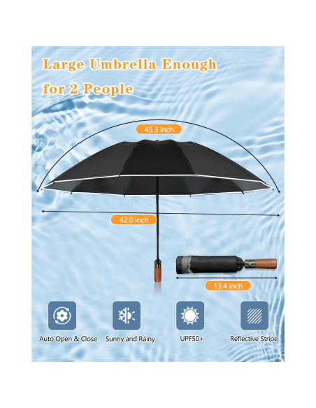 Paraguas Invertido Automático con Mango de Madera 116.8 cm
