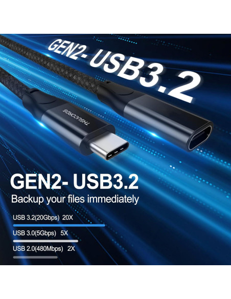 Cable de Extensión USB C 3.2 100W 1FT 4K 60Hz Thsucords