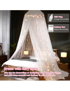 Dosel de Cama con Luces LED YEERSWAG Blanco 2.8m 2