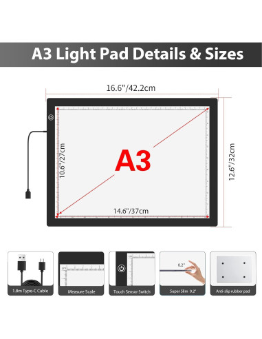 Tabla de Luz A3 TSOCOS con Soporte Ajustable y 3 Brillos