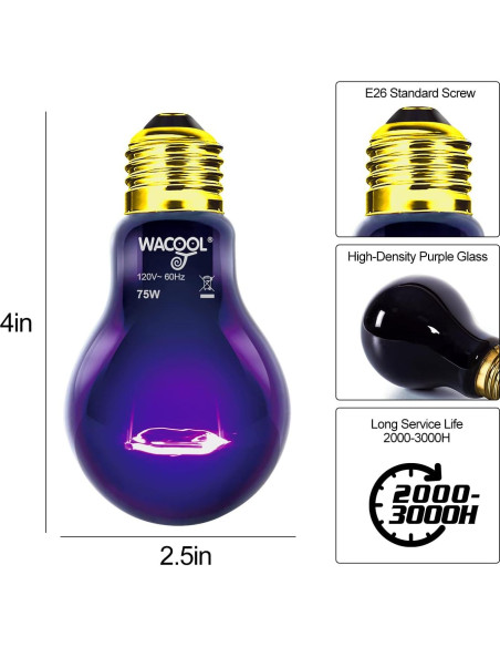 Lámpara de Calor Nocturna WACOOL 75W para Reptiles y Anfibios