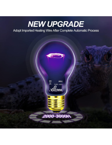Lámpara de Calor Nocturna WACOOL 75W para Reptiles y Anfibios