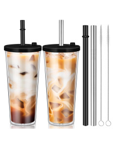 Honeydak 2 Vasos Reutilizables 24 oz para Café Helado con Pajillas