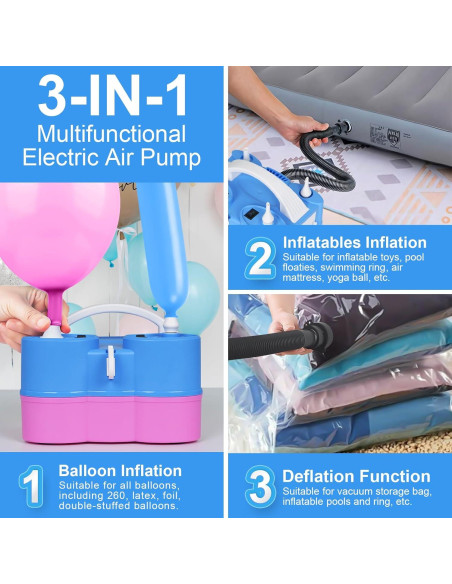 Bomba de aire eléctrica Dagelar 3-en-1 para globos 110V