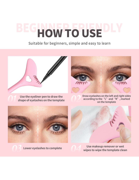 Plantilla de Delineador de Pestañas Inferiores HOSAILY Rosa - Herramienta de Maquillaje Multifuncional