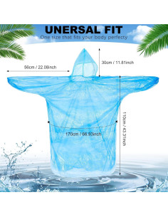 Ponchos de Lluvia Desechables Handepo 200 Pcs Adultos Azul 2