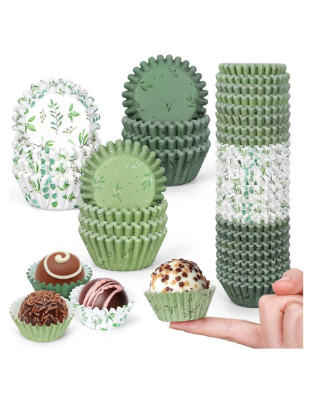 Forros de Cupcake Desechables Whaline 600Pcs Verde Eucalipto