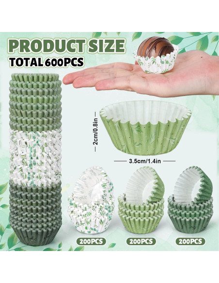 Forros de Cupcake Desechables Whaline 600Pcs Verde Eucalipto