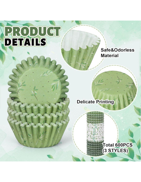 Forros de Cupcake Desechables Whaline 600Pcs Verde Eucalipto