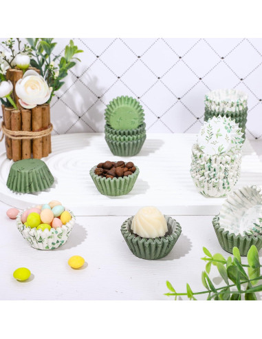 Forros de Cupcake Desechables Whaline 600Pcs Verde Eucalipto