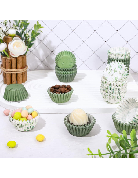 Forros de Cupcake Desechables Whaline 600Pcs Verde Eucalipto