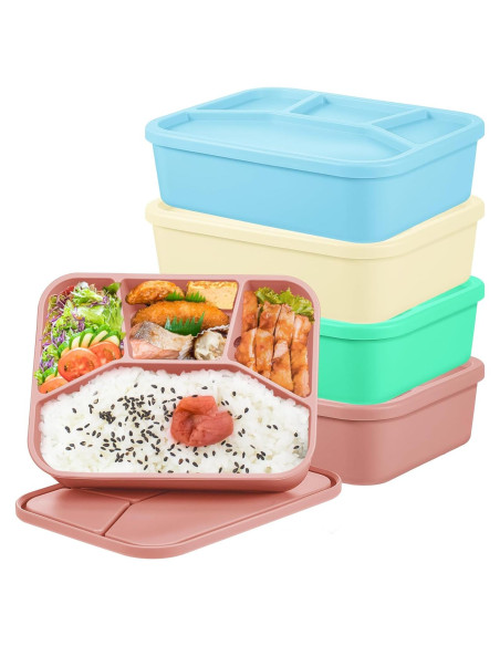 4 Cajas Bento de Silicona Ziliny Rectangulares a Prueba de Fugas