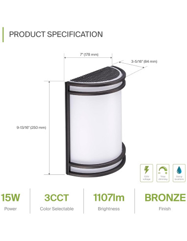 Luz de Pared LED Interior ASD Bronce Aceitado 25.4cm 3000K-5000K