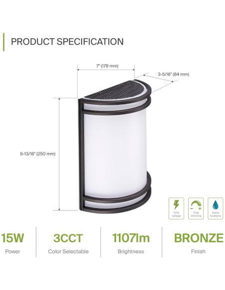 Luz de Pared LED Interior ASD Bronce Aceitado 25.4cm 3000K-5000K