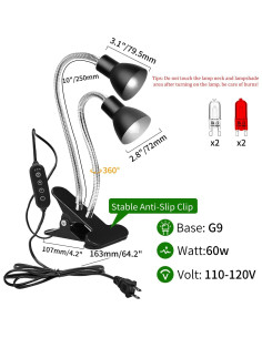 Lámpara de Calor UV para Reptiles Homnebila G9 60W Dimmable 2