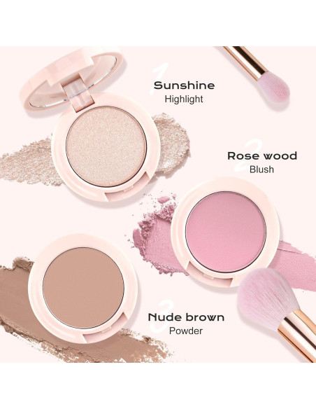 Paleta de Maquillaje Color Nymph 3 en 1 Rubor Contorno Iluminador