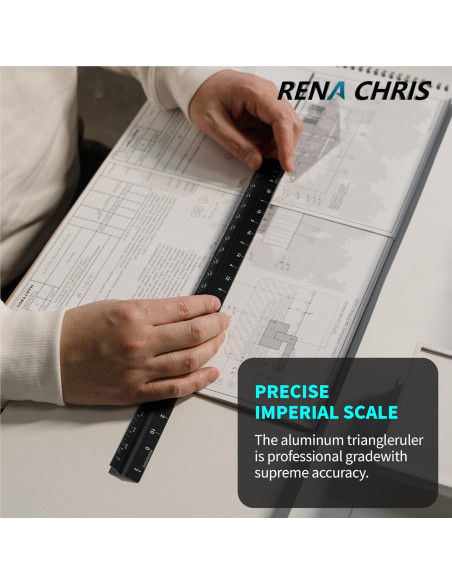 Regla Triangular Arquitectónica Rena Chris 30.48 cm Aluminio Negro
