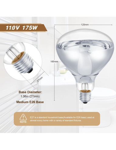 6 Bombillas de Calor Infrarrojas E26 175W Tujoe para Mascotas