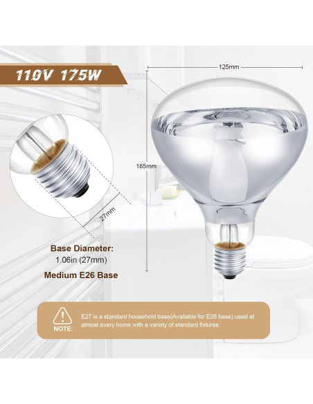 6 Bombillas de Calor Infrarrojas E26 175W Tujoe para Mascotas