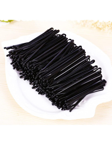 200 Pasadores de Pelo Planos RN BEAUTY 5.6cm Acero Inoxidable Negro