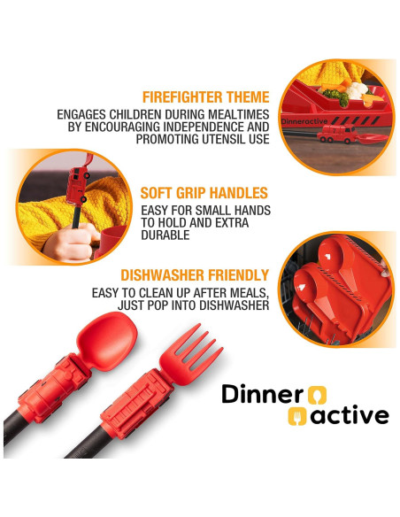 Juego de Utensilios para Niños Dinneractive - Bombero Rojo - 2 Piezas
