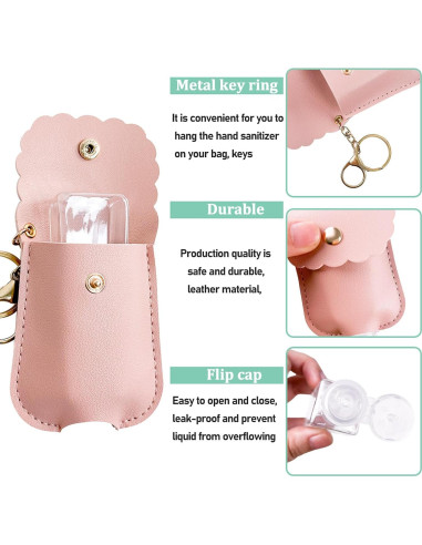 6 Llaveros de Desinfectante de Manos Koceci 30ml con Soporte de Cuero