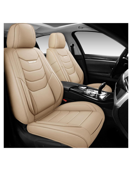 Cubiertas de Asiento de Coche WENNFOUR Juego Completo 5 Asientos Beige