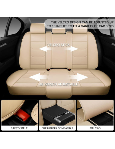 Cubiertas de Asiento de Coche WENNFOUR Juego Completo 5 Asientos Beige