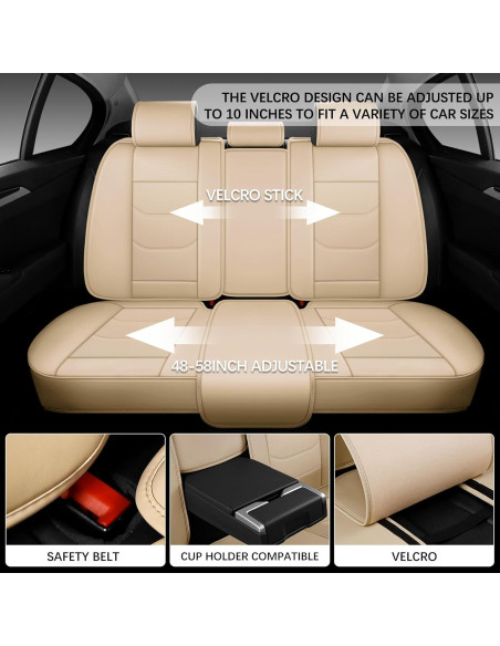 Cubiertas de Asiento de Coche WENNFOUR Juego Completo 5 Asientos Beige