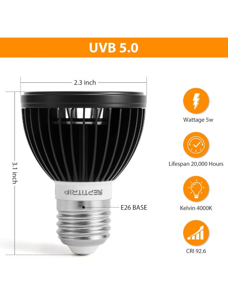 Lámpara LED UVB 5W ReptitriP para Reptiles - 5% UVB