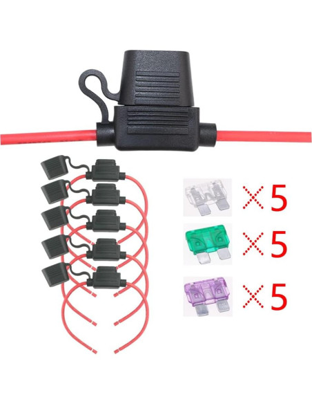 5 Soportes de Fusible 10 AWG Garfour a Prueba de Agua 30 cm