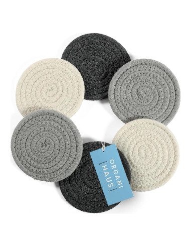 Set de 6 Posavasos Tejidos OrganiHaus Grises 10.9 cm Absorbentes
