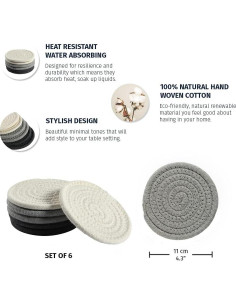 Set de 6 Posavasos Tejidos OrganiHaus Grises 10.9 cm Absorbentes 2