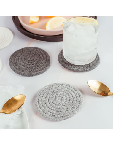 Set de 6 Posavasos Tejidos OrganiHaus Grises 10.9 cm Absorbentes