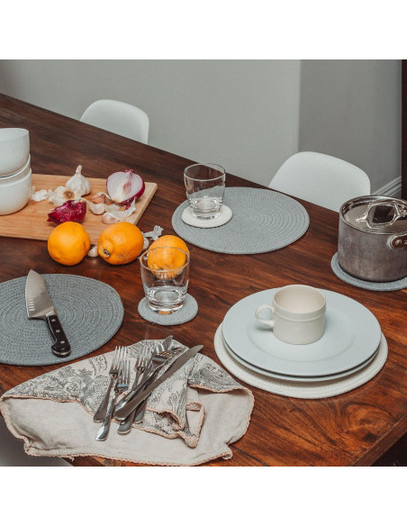 Set de 6 Posavasos Tejidos OrganiHaus Grises 10.9 cm Absorbentes
