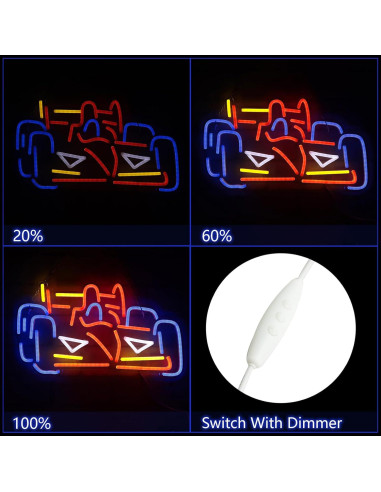 Luz de Neón LED de Coche de Carreras Pinlangdou 43x33 cm