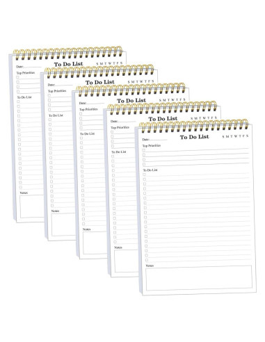 Bloc de Notas de Lista de Tareas Yaridar A5 - Paquete de 5, 500 Páginas