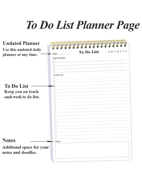 Bloc de Notas de Lista de Tareas Yaridar A5 - Paquete de 5, 500 Páginas