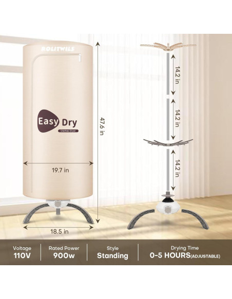 Secadora de Ropa Portátil Rolitwils GR992 900W Compacta