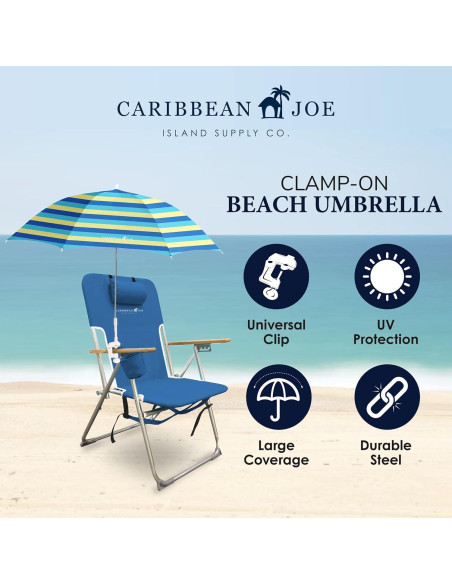 Sombrilla de Playa Caribbean Joe Ajustable UV 121.92 cm Rayas Negras