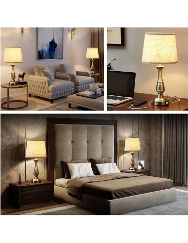 Lámparas de Mesa RAYINIGHT con 2 Puertos USB y Control Táctil